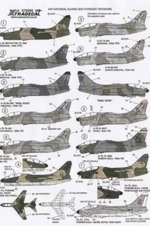 Sticker Vought A-7K Corsair Twosair (12) 73-1008 Prototype AZ 195 TFTS Arizona ANG (1) or PR 198 TFS Puerto Rico ANG (2) 73-464 Laatste Kans
