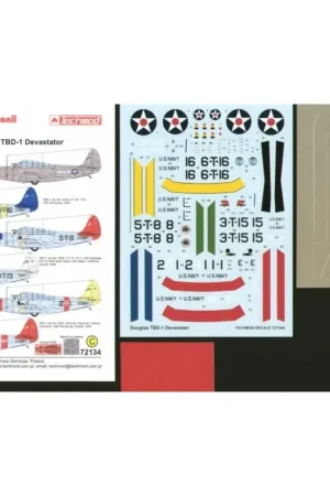 Sticker Douglas TBD-1 Devastator Pre War (6) 42-S-16 VS-42 USS Ranger 1941 overall grey 6-T-16 VT-6 USS Enterprise Blue tail 5-T Koopje