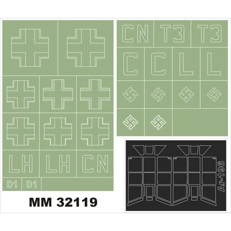 Arado Ar 196A 2 canopy masks (exterior and interior) + 2 insignia masks (designed to Be Farming with Revell kits) Koop Online