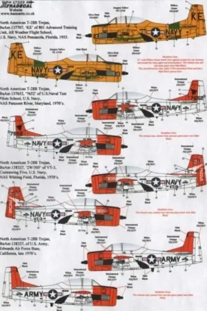 Direct Verzonden Sticker North-American T-28B/T-28C Trojan (9) T-28B 137707 KE/113 801 Advanced Training Unit NAS Pensacola 1955; 137652 US Navy
