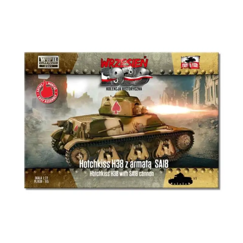Finale Uitverkoop FIRST TO FIGHT: 1/72; Hotchkiss H38 with SA18 cannon Schaalmodel
