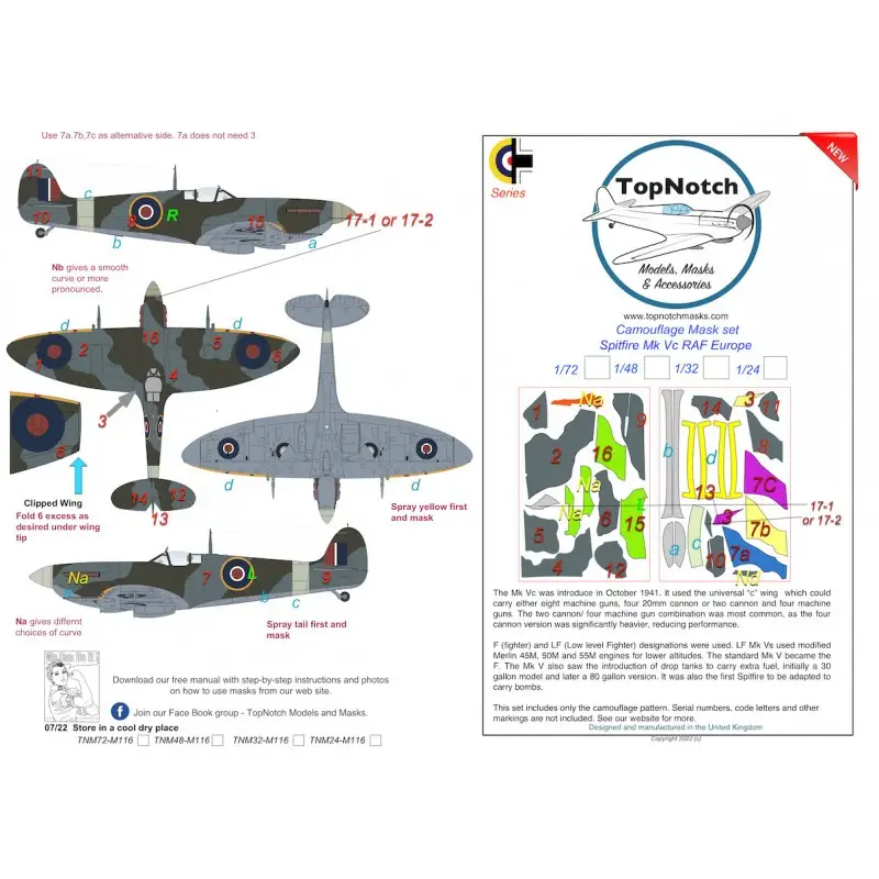 Beperkte Voorraad Supermarine Spitfire Mk.Vc RAF Europe camouflagepatroon verfmaskers Accessoire