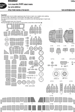 Avro Anson Mk.I BASIC kabuki maskeert alle ramen beide versies, andere doorzichtige onderdelen, wielen (ontworpen voor gebruik m Koop Online