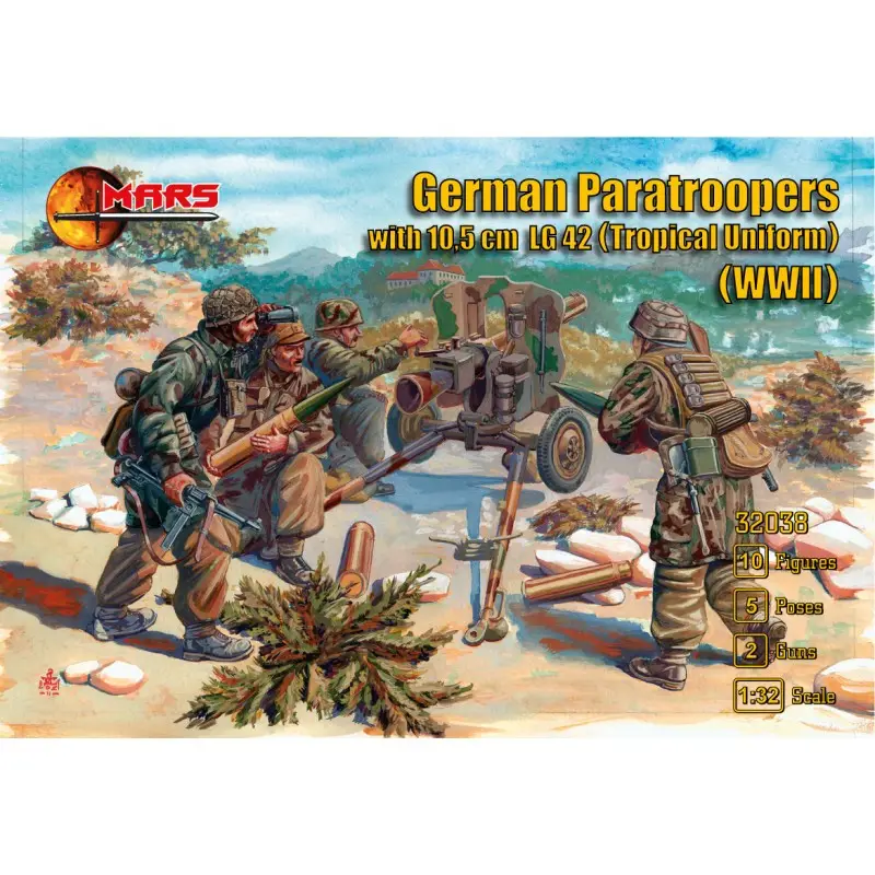 Snelle Levering Duitse Parachutisten met 10,5cm tropenuniform (WOII) Figuren