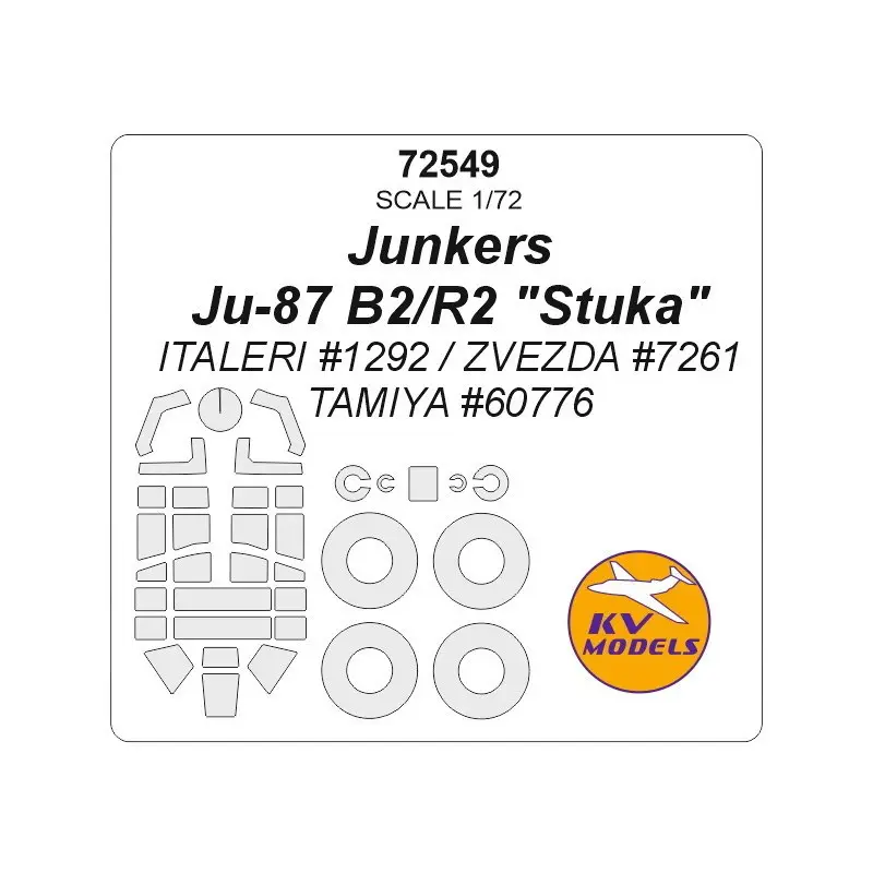 Junkers Ju-87 B2/R2 'Stuka' + wielen maskers (ontworpen voor gebruik met Italeri kits) IT1292 en Zvezda kits) ZVE7261 en Tamiya Uitverkoop