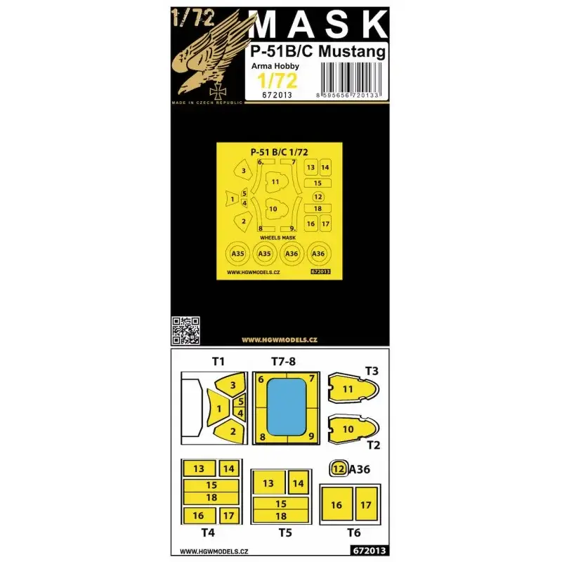Noord-Amerikaanse P-51B/P-51C MUSTANG wielen en verfmasker voor kapframe Accessoire Hoge Kwaliteit