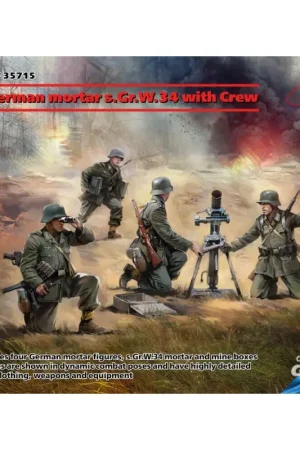 Alleen Vandaag WW2 Duitse mortier GrW 34 w.Crew (mortel a.4 figuren)(100% nieuwe mallen) Accessoire