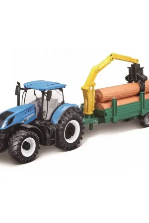 New holland t7.315 met houten aanhangwagen - frictietrekker Miniatuur Voordeelprijs