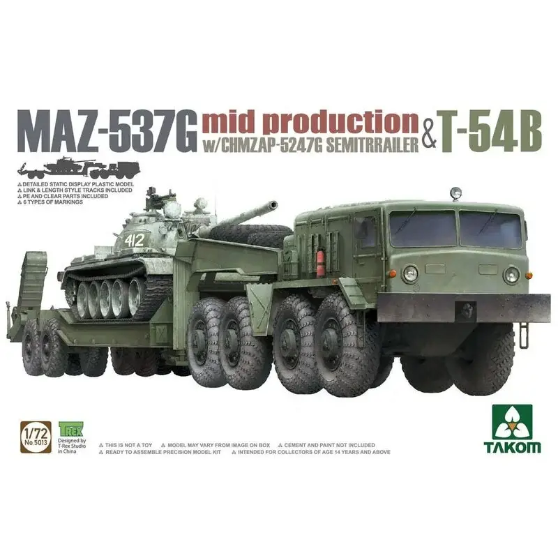 Uitverkoop MAZ-537G w/ChMZAP-5247G Semi-trailer mid production & T-54B Schaalmodel