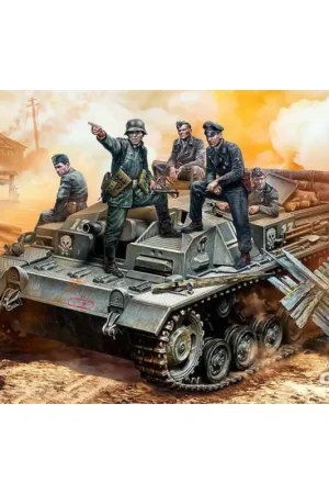 Betaalbaar Duitse StuG III Crew, WO II-tijdperk, hun positie is achter dat bos Figuren