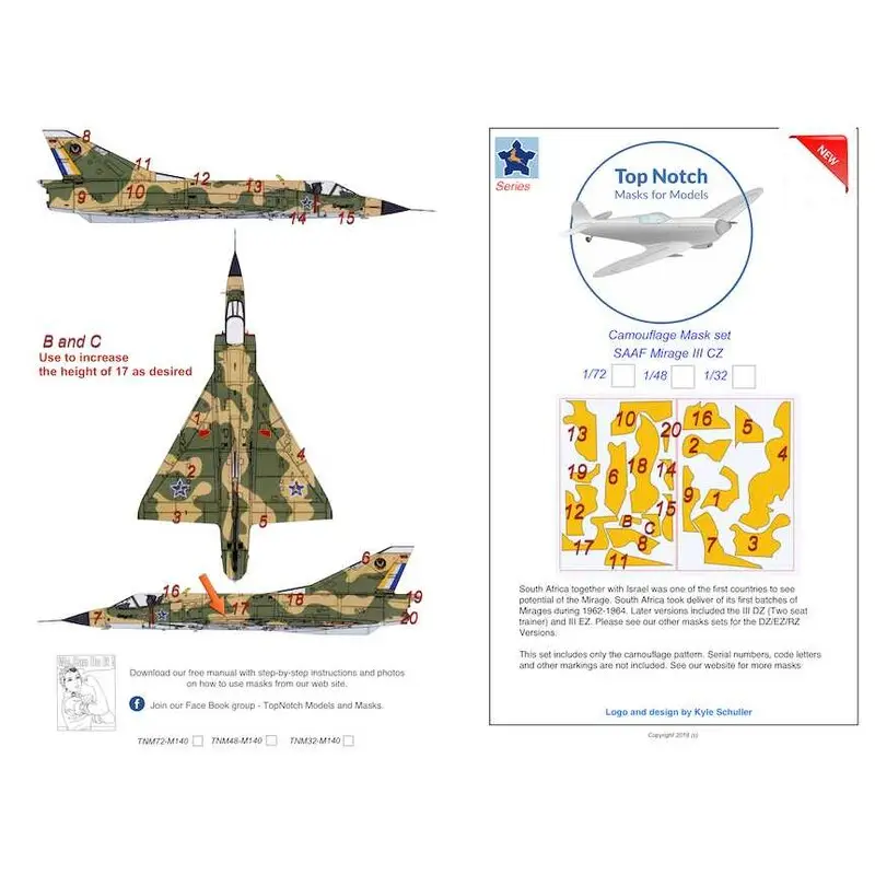 Dassault Mirage IIICZ SAAF camouflagepatroon verfmasker (ontworpen voor gebruik met Airfix, AML, Eastern Express, FROG, Heller, Nu Kopen