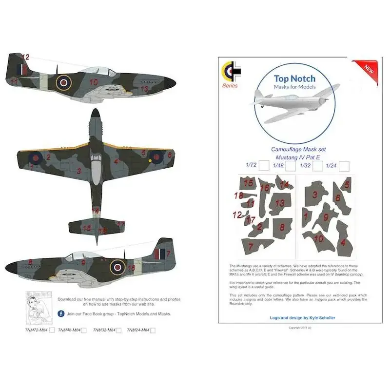 Premium Noord-Amerikaans P-51D Mustang Patroon E camouflagepatroon verfmasker (ontworpen om te worden gebruikt met Airfix-kits)