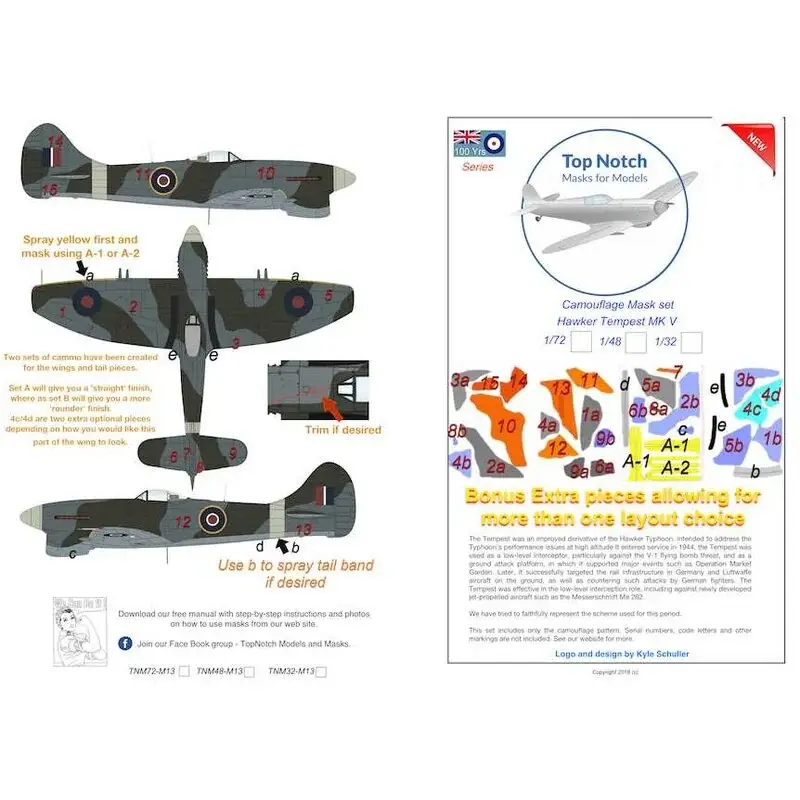 Hawker Tempest Mk.V verfmasker met camouflagepatroon (ontworpen voor gebruik met Academy en Airfix-sets) Premium