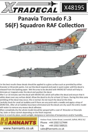 Sticker Panavia Tornado F.3 Deel 2 56 (F) Squadron Firebirds (4) ZE287 / TO 56 (F) Sqn line jet RAF Coningsby 2006; ZG772 / WJ Uitverkoop