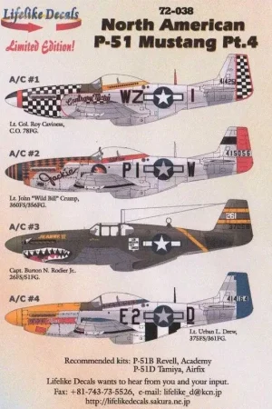 Sticker Noord-Amerikaanse P-51B / P-51D Mustang Pt.4 Jeanne III, Detroit Miss, In tegenstelling tot Mary, Jackie, Laatste Versie