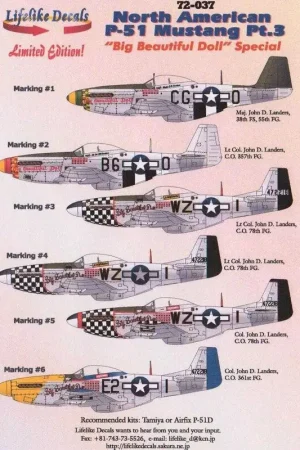 Beste Prijs Sticker Noord-Amerikaanse P-51D Mustang Pt.5 'Big Beautiful Doll' 6-arrangement speciaal allemaal bestuurd door John D. Landers,