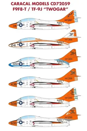 Direct Beschikbaar Sticker Grumman F9F8-T / TF-9J "Twogar" Meerdere markeeropties voor US Navy F9F8-T tweezitter Cougars.Ontworpen voor de Sword-ki