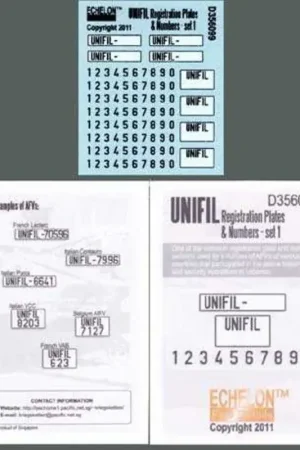 Laatste Versie UNIFIL registratieplaten & nummers - set 1 Decal