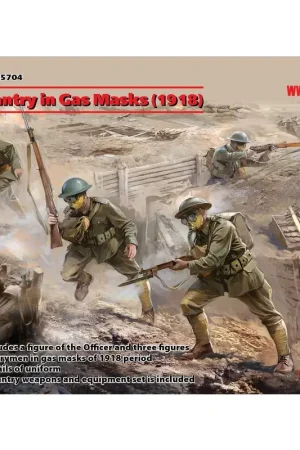 Amerikaanse infanterie in gasmaskers (1918) (4 cijfers) & opsommingsteken;De set bevat een figuur van de officier en drie figur Uitverkoop