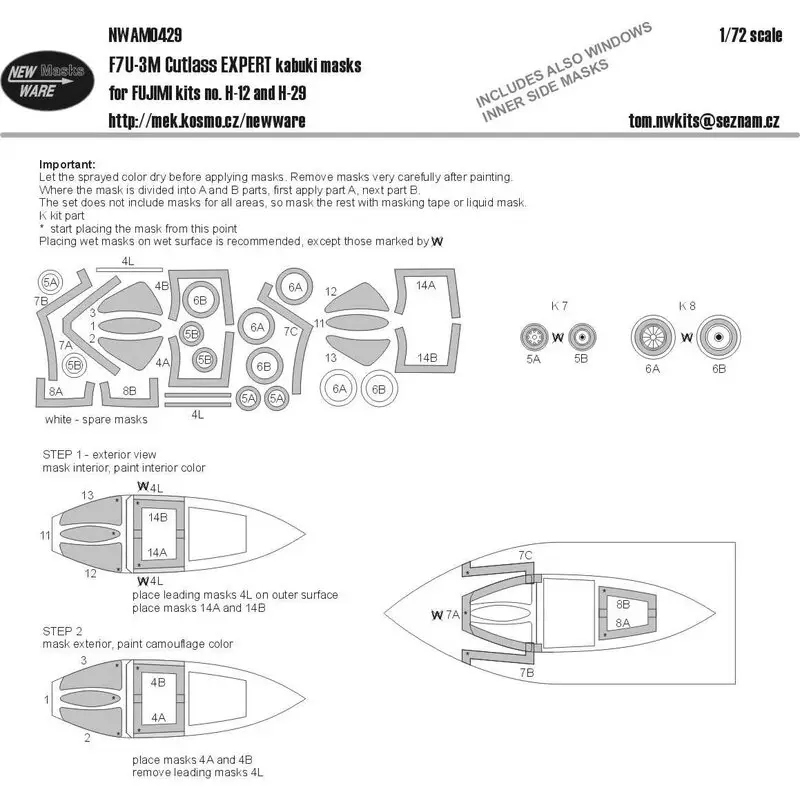 Vought F7U-3M Cutlass EXPERT kabuki-maskers Vliegtuigluifel inclusief binnenzijde maskers, wielen, antiverblindingsscherm (ontwo Hete Deal