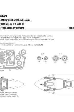 Vought F7U-3M Cutlass BASIC kabuki-maskers Vliegtuigluifel, wielen, antiverblindingsscherm (ontworpen om te worden gebruikt met Voordeelprijs