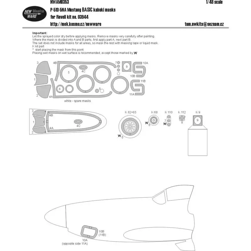 Beperkt Aanbod Noord-Amerikaanse P-51D-5NA Mustang BASIC kabuki-maskers vliegtuigluifel, heldere delen, wielen, propeller, camouflagedetails (o