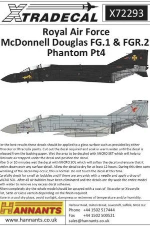 Sticker McDonnell-Douglas FG.1/FGR.2 Phantom Pt 4 (9)FG.1 XV574/B 43 Sqn RAF Leuchars 1970; XV582/M 111Sqn 'Black Mike' RAF Leuc Betrouwbaar
