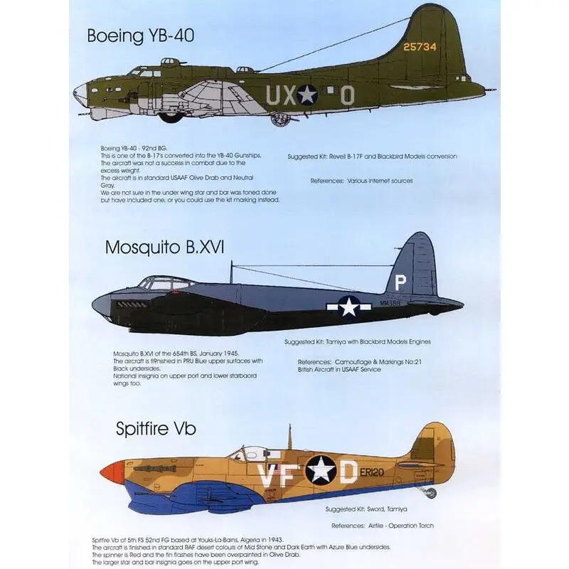 Sticker USAAF at War Pt: 1Boeing YB-40 Flying Fortress 25734 UX-O 92nd BG USAAFde Havilland Mosquito B Mk.XVI MM389 P 654e BG US Koopje