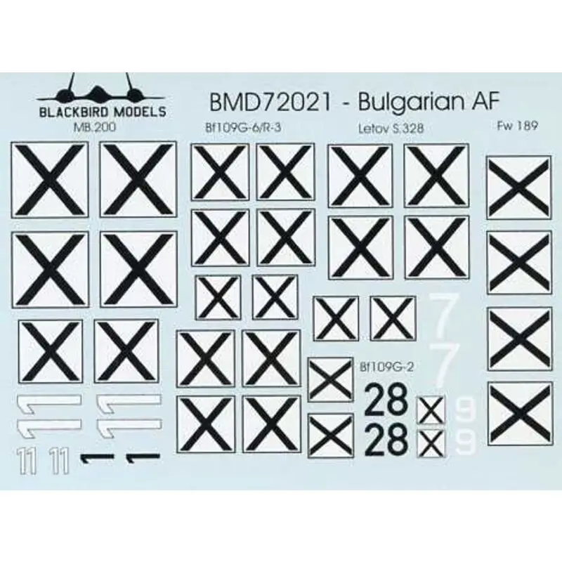 Goedkoop Sticker WWII Bulgarian Air ForceAero MB.200 11 unknown unit BAFLetov S.328 7 unknown unit BAFMesserschmitt Bf-109G-6/R-3 1 Unit