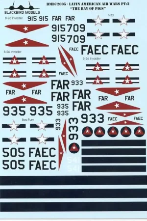 Sticker Baai Van VarkensDouglas B-26B Invader 933 CIA Miami 1961Hawker Sea Fury FB.11 541 Cubaanse AF 1961Douglas B-26C Invader Beperkte Voorraad