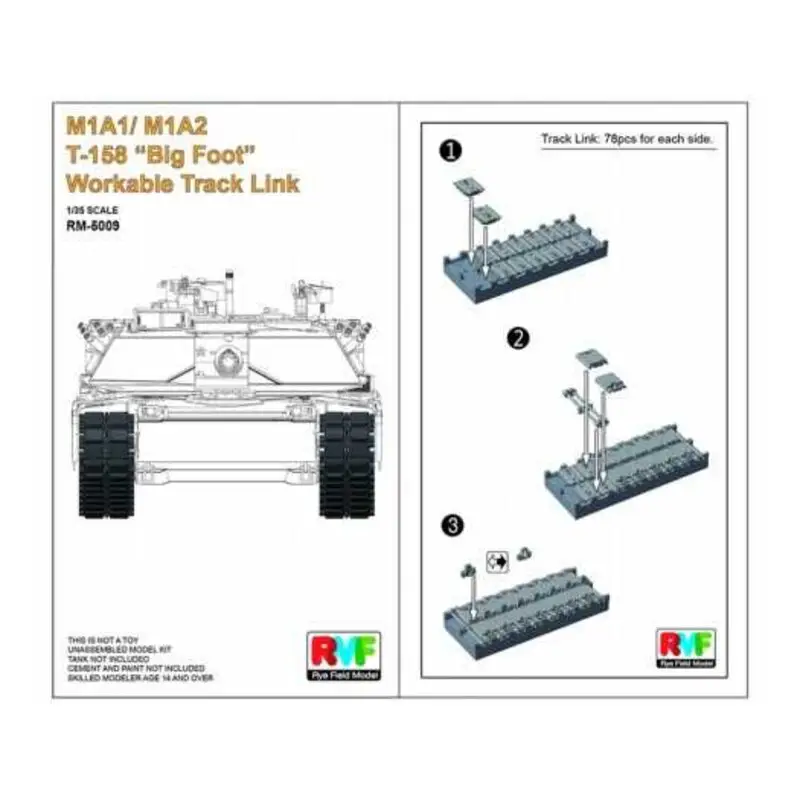 M1A1 / M1A2 Abrams T-158 Big Foot werkbare tracklinkset Rupsbanden Beperkte Voorraad