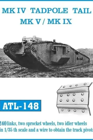 Beste Prijs Mk.IV TADPOLE TAIL Mk.V / Mk.IX: 240 schakels, twee kettingwielen, twee vrijloopwielen op schaal 1/35 en een draad om de spillen