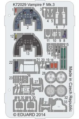 Hete Deal de Havilland Vampire F Mk.3 Gekleurde foto-geëtste onderdelen.Voor onze SH72279 Vampire F Mk.3 model dat werd gepresenteerd in