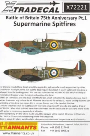 Korting Sticker 1940 Battle of Britain 75e verjaardag Supermarine Spitfire Mk.Ia (10) R6776 QV-H 19 Sqn Flt / Sgt George Unwin RAF Fowlm