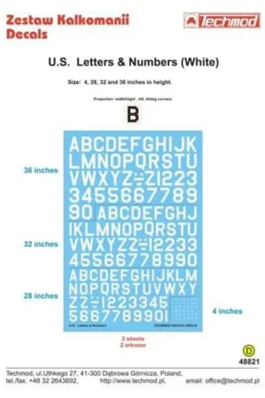 Sticker Wit US Letters & Cijfers 4 '28' 32 '36' in de hoogte Decal Hete Deal