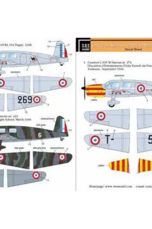 Sticker Caudron Simoun in militaire dienst voor Heller kit (decal vel) Snelle Levering