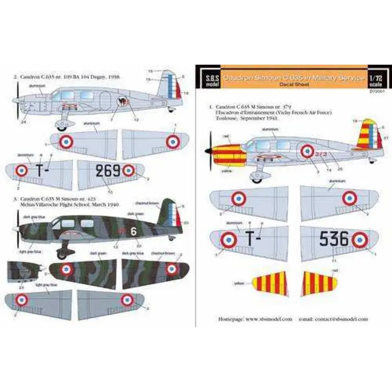 Sticker Caudron Simoun in militaire dienst voor Heller kit (decal vel) Snelle Levering