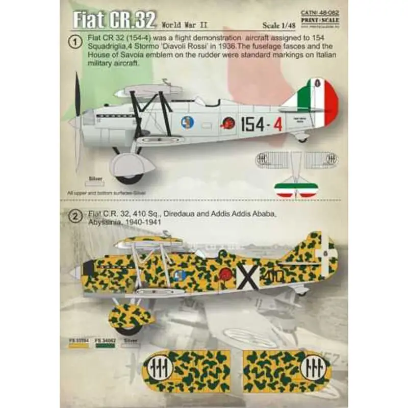 Actieprijs Sticker Fiat CR.321.Fiat CR 32 (154-4) was een vlucht demonstratie vliegtuigen die aan 154 Squadriglia, 4 Stormo 'Diavoli Rossi