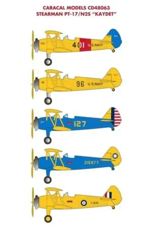 Finale Uitverkoop Sticker Boeing PT-17 Stearman / N2S 'Kaydet': Vijf markering opties voor de nieuwe Revell 1/48 Stearman Kaydet kit.