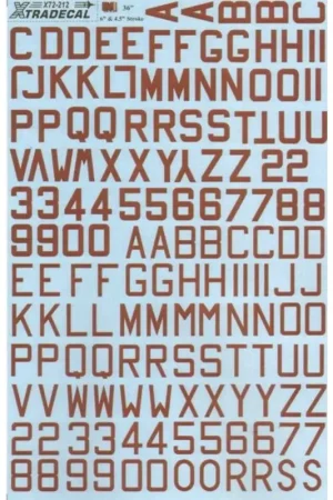 Sticker RAF WWII Dull red letters and numbers high x 36 6 and 4.5 strokes.Was MD084. 8 serials red to go with this sheet on Xt Laatste Versie