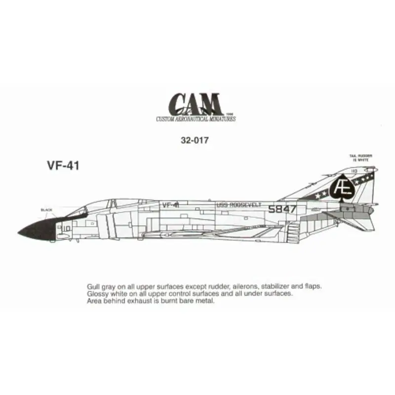 Flitsaanbieding Sticker McDonnell F-4J Phantom 155847 AE/110 VF-41 Black Aces USS Roosevelt Decal
