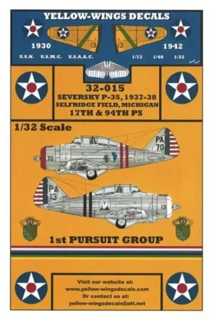Sticker Seversky P-35 Early USAAC Fighter for the Williams Bros. kit. Decal Exclusieve Aanbieding