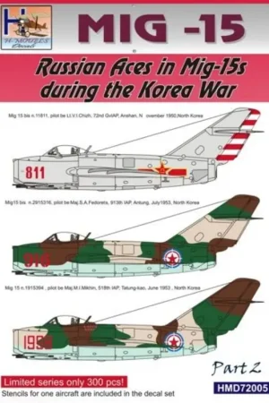Direct Beschikbaar Sticker Mikoyan MiG-15 Soviet Aces in Korea, Pt.2 Decal